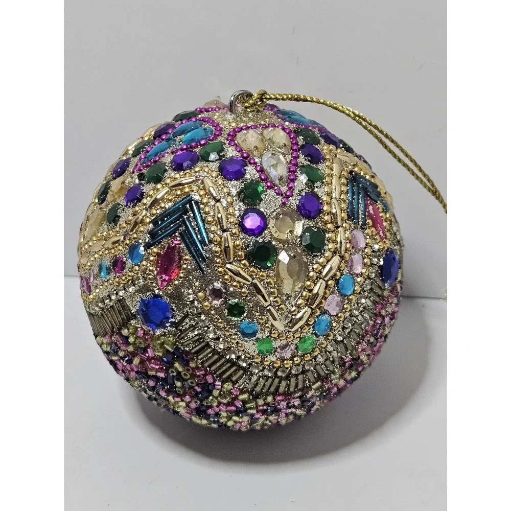 Vintage Beaded Sequin Push Pin Christmas Ornament Jeweled Ball Bauble Handcraft